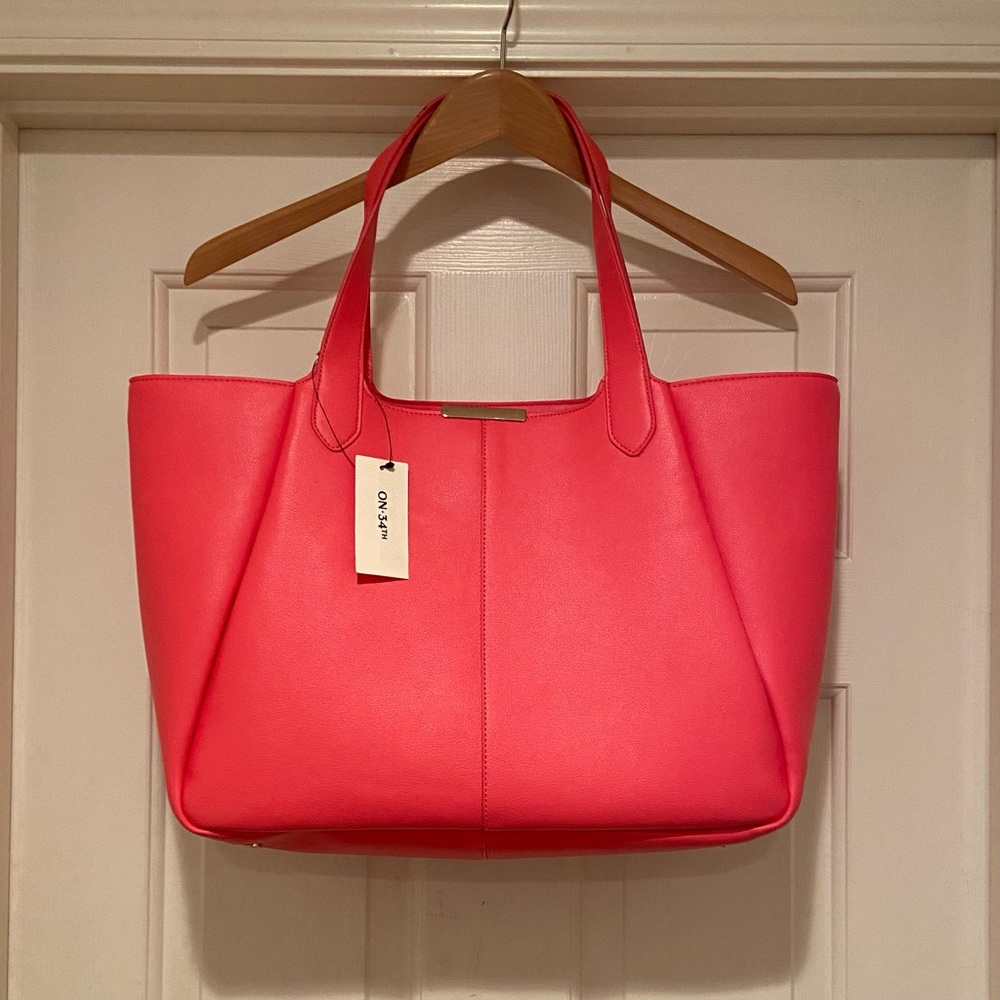 On 34Th Azriell Extra Large Tote Handbag Purse Peony Coral Color Lots Of Pockets